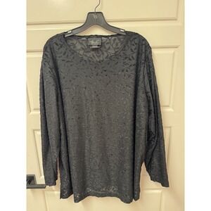 Kathie Lee Woman Black Semi Sheer Floral Burnout Blouse Plus Size 22W 24W